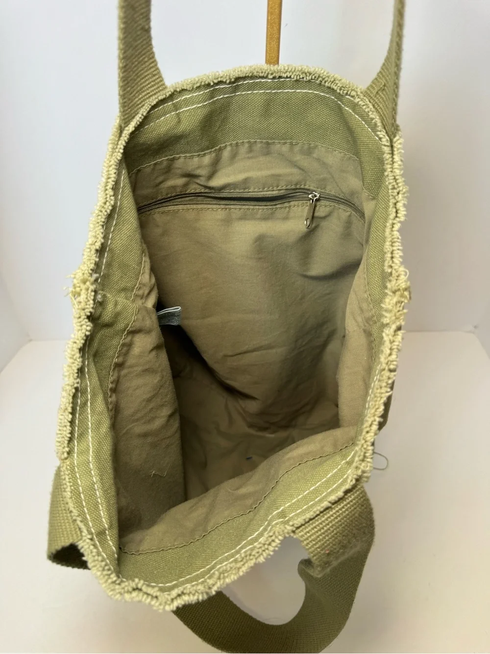 Life is Good Olive Canvas Frayed Heart Tote